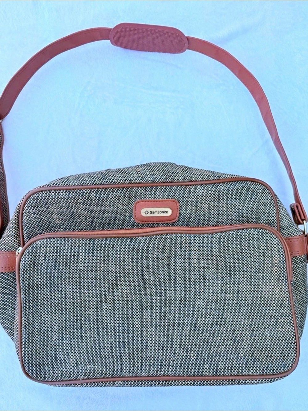 VTG 80s Samsonite Tweed Carry On Travel Shoulder Bag